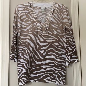 NWT Chico's Embellished Ombre Zebra Sweater 0